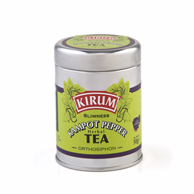 Tin of Kirum Slimness Kampot pepper herbal tea with orthosiphon