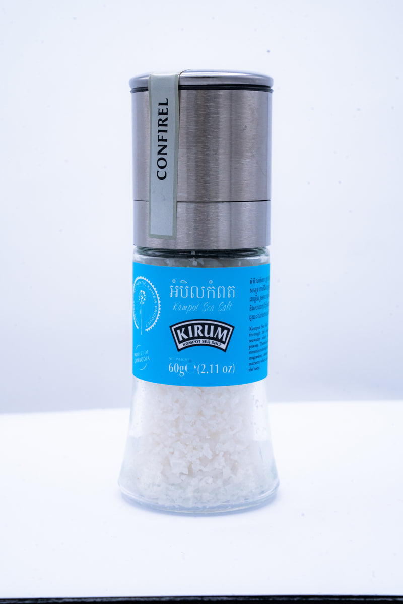 Glass grinder of Kirum Kampot sea salt, 60g, with metal grinder top