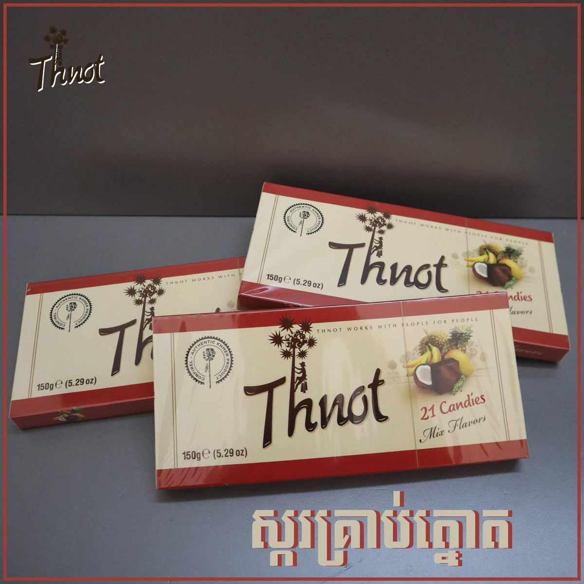 Three boxes of Thnot assorted mixed-flavour candies, 21 pieces, 150g
